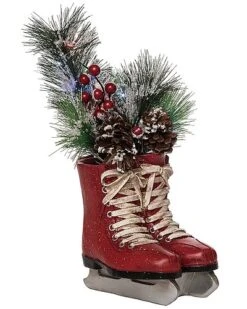 Resin 14in Multicolored Christmas Skates With Light Up Greenery Decor Home