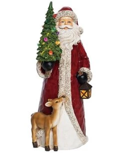 Resin 12in Multicolored Christmas Light Up Santa With Tree Home