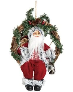 Fabric/Canvas 12in Multicolored Christmas Santa Wreath Decor Home