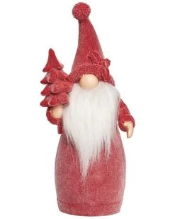 Resin 10.5in Multicolored Christmas Flocked Bearded Gnome Santa Figurine Home