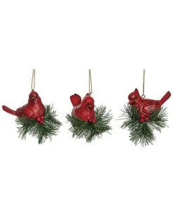 Resin 4in Multicolored Christmas Cardinal With Holly Ornament Set Of 3 Home