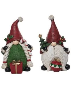 Resin 7.75in Multicolored Christmas Holidays Gnome Figurine Set Of 2 Home