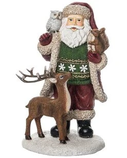 Resin 7.48in Multicolored Christmas Cottage Santa With Reindeer Figurine Home