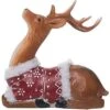 Resin 7.5in Multicolored Christmas Sitting Reindeer With Fuzzy Sweater Figurine Home -Home Accents Shop 3050386799 RLLD 1
