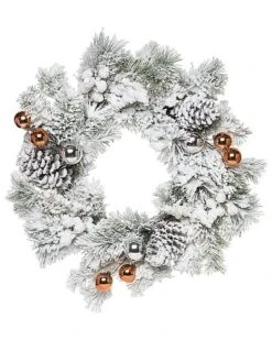 Artificial 24in Christmas Ornament Snowy Wreath Home