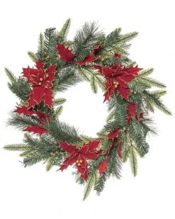 Artificial 24in Christmas Gilded Poinsettia Wreath Home