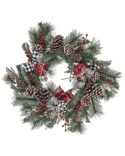Artificial 24in Multicolored Christmas Buffalo Check Accent Wreath Home