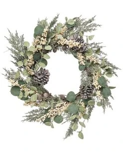Artificial 24in Multicolored Christmas Eucalyptus Berry Pine Wreath Home
