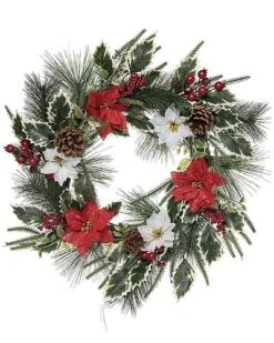 Artificial 20in Multicolored Christmas Poinsettia Artificial Wreath Home