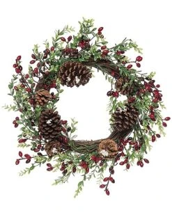 Artificial 20in Multicolored Christmas Pinecone Frosted Berry Wreath Home