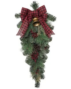 Artificial 30in Multicolored Christmas Pinecone Teardrop With Bells And Bow Home