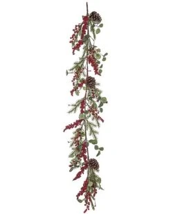 Artificial 58in Multicolored Christmas Twig Berry Eucalyptus Garland Home