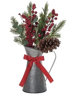 Artificial 19in Multicolored Christmas Twig Berry Eucalyptus Pitcher Arrangement Home