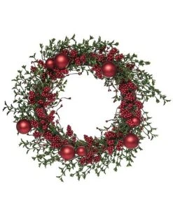 Natural Fiber 24in Multicolored Christmas Berry Ornament Wreath Home