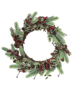 Metal 20in Multicolored Christmas Fir And Berry Wreath Home