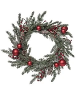 Metal 24in Multicolored Christmas Ornament And Acorn Wreath Home