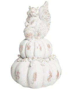 Resin 14In White Harvest Elegant Squirrel And Pumpkin Decor Home