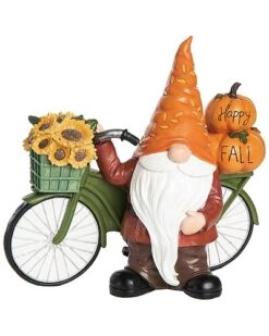 Resin 13.75In Multicolored Harvest Gnome Bicycle Decor Home