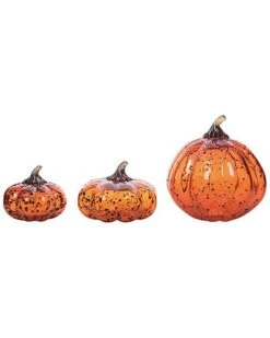 Glass 8In Orange Harvest Speckled Pumpkins Set Of 3 Home