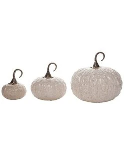 Glass 9In White Harvest Vanilla Bean Pumpkin Set Of 3 Home