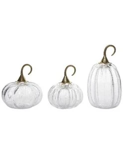 Glass 9In White Harvest Crackle Pumpkins Set Of 3 Home