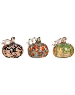 Glass 1.42In Multicolored Harvest Autumn Speckle Pumpkin Set Of 3 Home