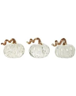 Glass 1.42in White Harvest Bubble Pumpkins Set Of 3 Home