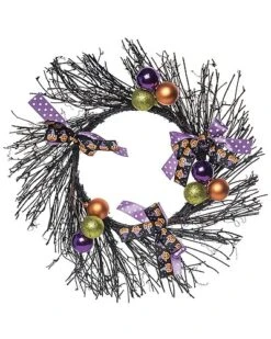 Natural Fiber 20In Multicolored Halloween Twig Metallic Pumpkin Wreath Home