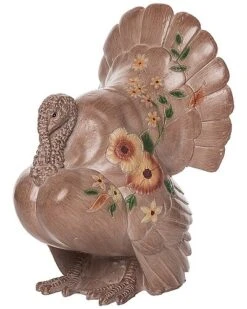 Resin 10.5In Brown Harvest Standing Floral Turkey Home