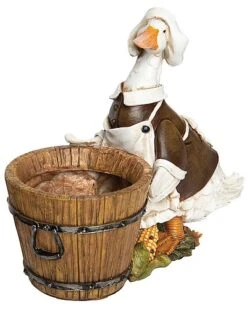 Resin 9.5In Multicolored Harvest Duck With Barrel Figurine Home