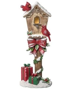 Resin 15.25in Multicolored Christmas Light Up Bird House Decor Home