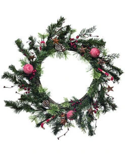Wood 24in Green Christmas Twig Bauble Wreath Home