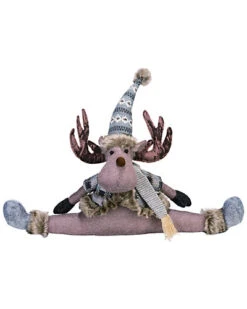 Fabric Grey Christmas Sitting Moose Home