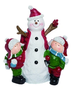 Resin White Christmas Snowman & Kids Figurine Home