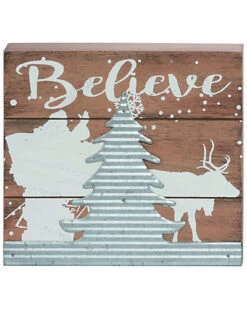 Wood White Christmas Accent Block Home