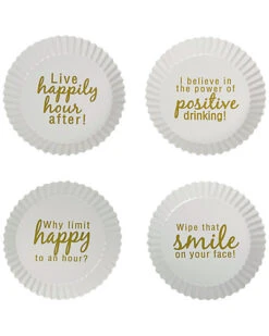 Set Of 4 Metal White Celebration Happy Hour Tidbit Plate Home