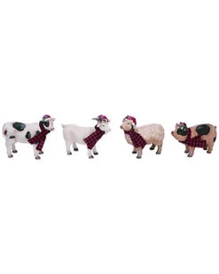 Set Of 4 Resin White Christmas Farm Animal Figurine Home