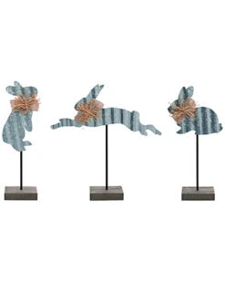 Set Of 3 Corrugated Metal Hopping Bunnies Decor Home
