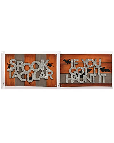 Set Of 2 Wood 16in Orange Halloween Spooky Dimensional Signs Home 3 Set Of 2 Wood 16in Orange Halloween Spooky Dimensional Signs Home