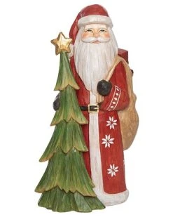 Resin 11.5in Multicolored Christmas Whittled Rustic Santa Decor Home