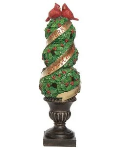Resin 19in Multicolored Christmas Light Up Cardinal Topiary Decor Home