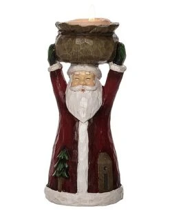 Resin 7.25in Multicolored Christmas Standing Santa And Snowman Tealight Holder Home
