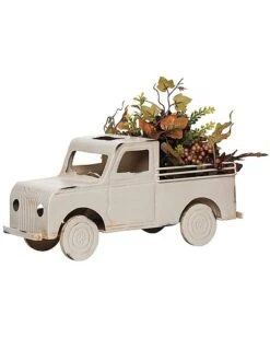 Metal 17.5In White Harvest Truck With Harvest Floral Decor Home