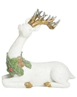 Resin 8in Christmas Elegantly Carved Sitting Reindeer Decor Home