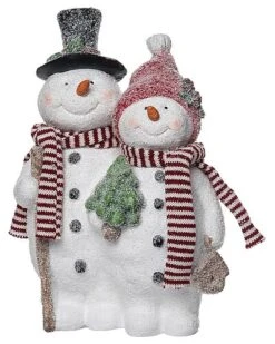 Resin 14in Multicolored Christmas Flocked Snowman Couple Decor Home