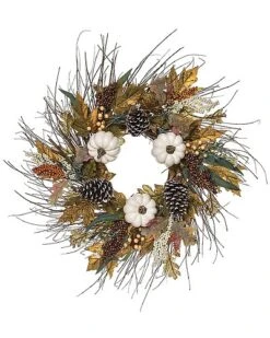 Natural Fiber 24In Multicolored Harvest Twig Neutral Pumpkin Wreath Home