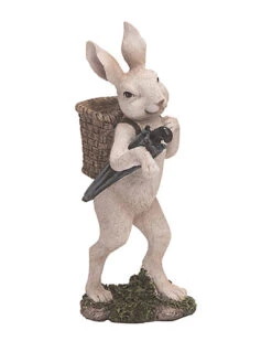 Resin 9in White Easter Bunny With Basket & Umbrella Figurine Home