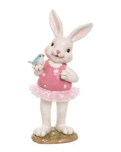 Resin 9in White Easter Bunny In Tutu Figurine Home