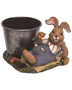 Resin 5in Brown Easter Bunny Garden Egg Holder Figurine Home