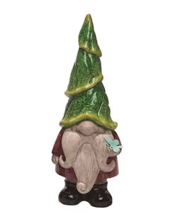 Terracotta 13in Multicolor Spring Nature Gnome With Butterfly Statuette Home